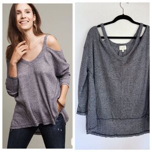 NWT Anthropologie Deletta Millipa Open Shoulder Top in Marled Navy Size Medium